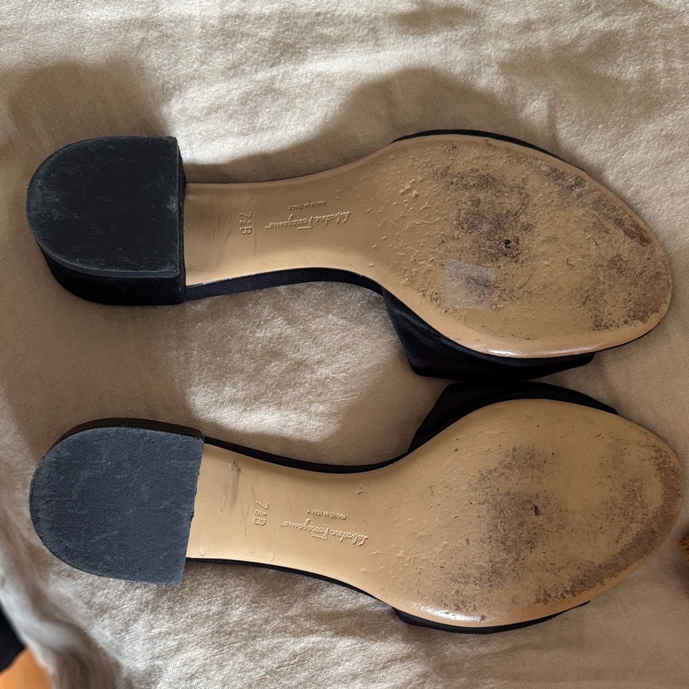 Salvatore Ferragamo Black Satin Crystal-Trim Horsebit Slide Mules - Picture 3 of 5